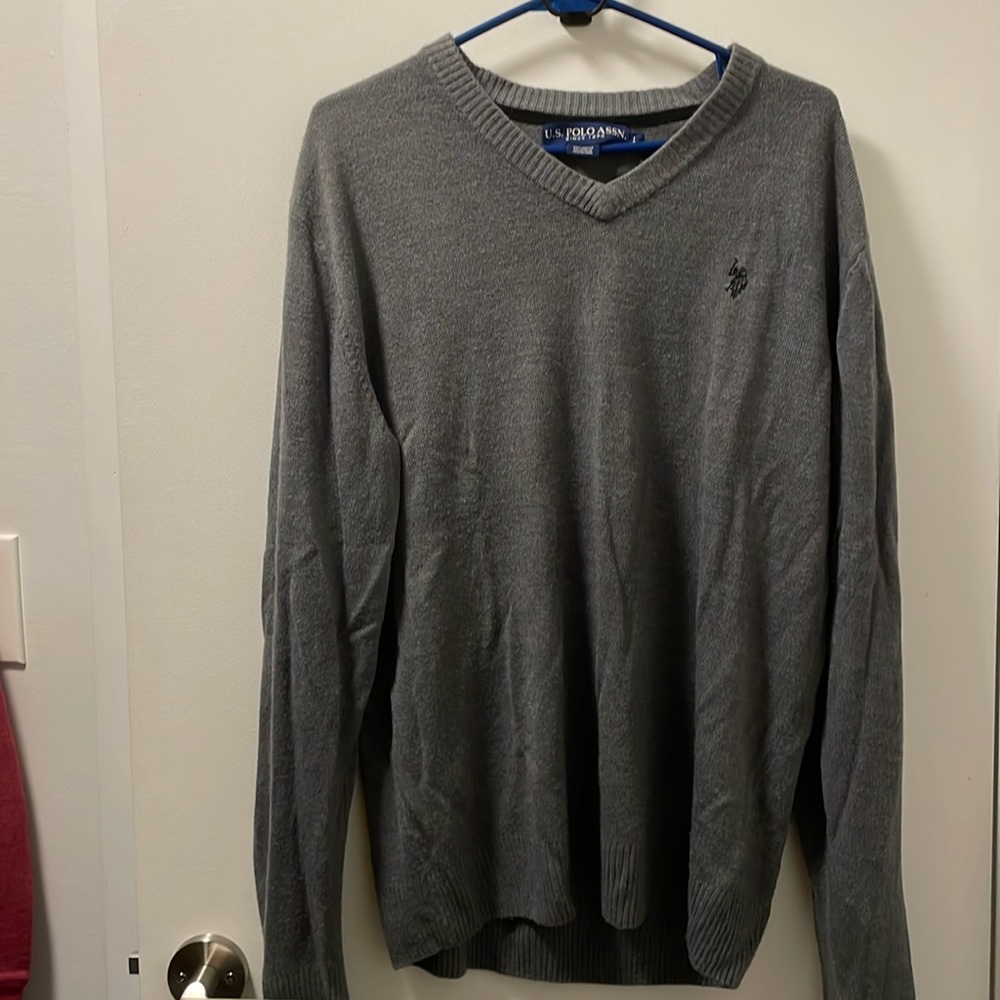 US Polo Assn V Neck Sweater Dark Grey Size L